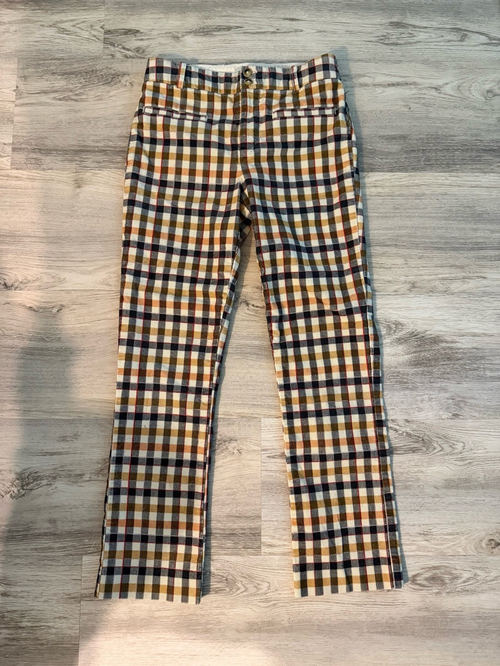 Anthro Plaid Straight-Leg Pants